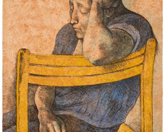 79 Francisco Zúñiga (1912-1998, Mexican) "Muchacha en una Silla," 1982 Lithograph in colors on wove paper Edition: 71/135 (aside from 15 Artist's Proofs) Signed, dated, and numbered: Zga; with the printer's blindstamp lower right and printer's ink-stamped work order number, verso, lower right "FZ211-135"; Kyron Press, Mexico City, Mexico, prntr.; Brewster Editions, New York, New York, pub. Image/Sheet: 23.5" H x 17.5" W Estimate: $500 - $700
