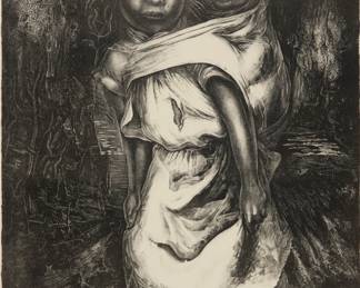 2 David Alfaro Siqueiros (1896-1974, Mexican) "Child Mother (Niña Madre)," 1956 Lithograph on paper Edition: E/E Signed and numbered in pencil in the lower margin: DA Siqueiros Image: 30.25" H x 23" W; Sight: 31.5" H x 23" W Estimate: $700 - $900