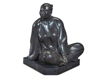 124 Armando Amaya (b. 1935, Mexican) Seated Woman, 1985 Carved black marble on wood plinth With incised signature and date: amaya Marble: 17" H x 18" W x 15" D; Overall: 18.75" H x 19.5" W x 15" D Estimate: $2,000 - $4,000
