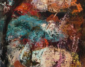 254 José Salazar (1926-2006, Mexican) "Caminantes del Tiempo," 1964 Oil on canvas Signed and dated lower right: J. Salazar / 64; signed again and titled in pencil on the stretcher 27.5" H x 19.5" W Estimate: $300 - $500