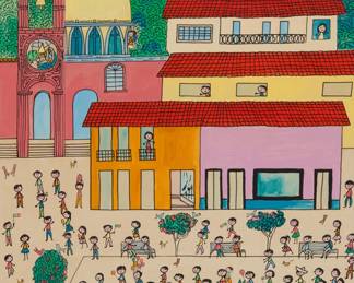 248 Manuel Lepe (1936-1984, Mexican) People in a town square Mixed media on paper Signed lower right: Lepe. 27.5" H x 21.75" W Estimate: $400 - $600