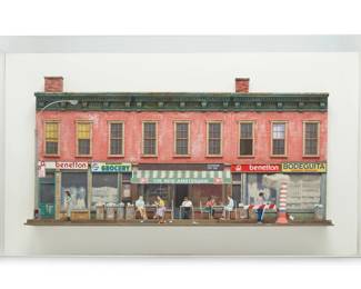 152 Hely Lima (b. 1948, Brazilian) Neighborhood block with figures, 1985 Mixed media in acrylic case Signed and dated lower right: Lima Building: 18.25" H x 36.25" W x 5.75" D; In case: 25.5" H x 44.5" W x 8.25" D Estimate: $1,000 - $1,500