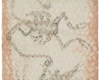 49 Francisco Toledo (1940-2019, Mexican) "Scorpion and Grasshopper," 1997 Watercolor and ink on petate textured handmade paper Signed upper right: Toledo; titled and dated on a gallery label affixed to the frame's backing board Image/Sheet: 11.75" H x 8.75" W Estimate: $3,000 - $5,000