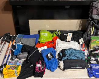 Trekking poles, camping gear, stuff sacks, new back packs, travel sheets