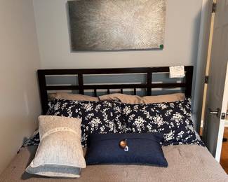 Double bed with or without mattress & box spring, pillows, art work