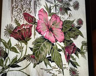 Vintage Floral Bark Cloth Panel