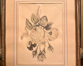 Vintage Botanical Floral Print Beautiful framed botanical floral print showcasing delicate roses and blossoms. Lovely for cottage, farmhouse, English garden, or traditional décor.