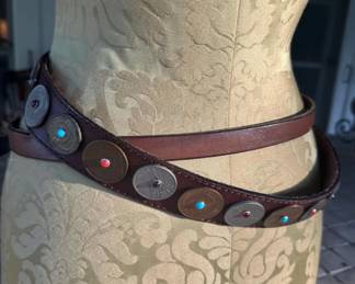 Boho Western Coin on Heavy Leather Belt
