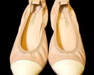 Authentic Chanel Leather Elastic Cap Toe Pump