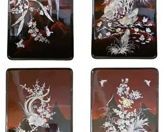 Vietnamese MotherofPearl AllShell Mosaic 4Panel Set  Traditional Four Seasons Panorama