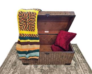 Complete Boho Living Room Set  Rattan Storage Trunk, Sofia Rug,  Vintage Accents