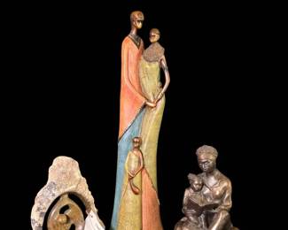 Trio of FamilyThemed Sculptures Austin Productions, Shona Stone  BronzeFinish