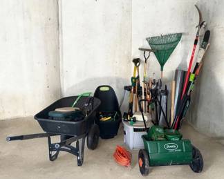 MultiItem Garden Lot Wheelbarrow, Spreader, Tool Organizer