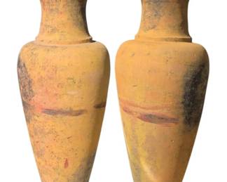 Pair Of Tall Terracotta Amphora Style Garden Pots Urns