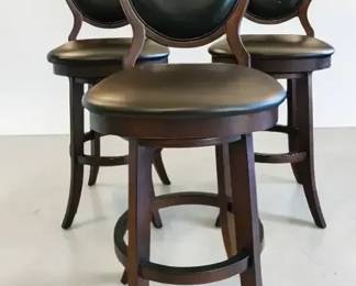 Trio of Traditional Wooden Swivel Barstools