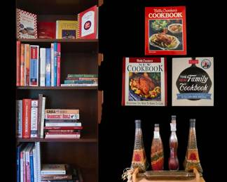 Massive Estate Culinary Lot Cookbooks  Infused Decorative Glass Bottles