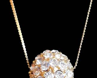 Elegant Sterling Silver GoldPlated CZ Pav Ball Pendant Necklace