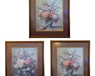 Set Of 3 Vintage Albert Williams Large Framed Floral Prints