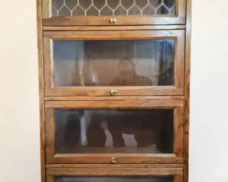 Vintage Oak Barrister Bookcase Four Tier... Leaded Glass
