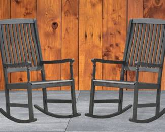 Pair Of Vintage Dark Wood Rocking Chairs