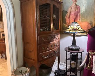 The armoire/cabinet, the fish bowl, lamp and painting are sold.
