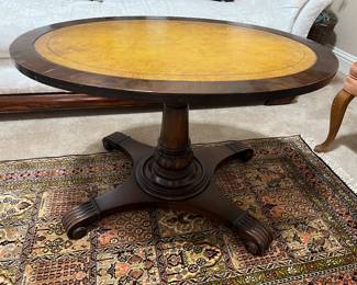 Accessory table with leather top