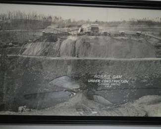 Framed picture of Norris Dam under construction