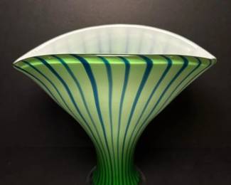 249 greenandbluestripedglassvase