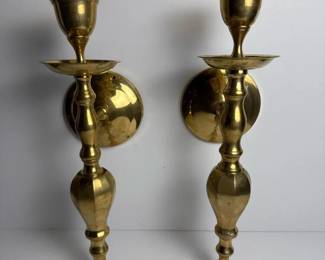 219 pairpolishedbrasswallcandlesconces