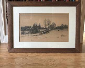 049 34x24framedlandscapeetchinginwood