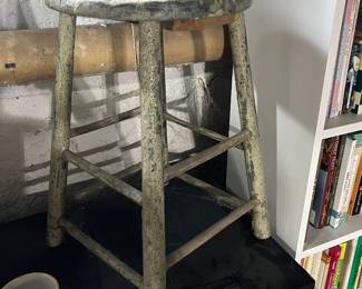 Antique Chippy Green Wood Stool