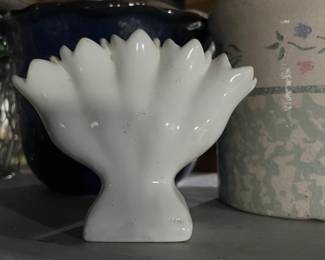 Vintage white ceramic five-finger tulipiere/bud vase