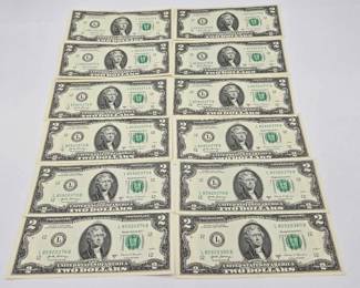 1530 2017A US $2 Dollar Bills