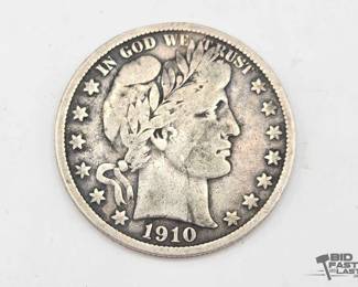 1402  90 Silver 1910 Barber Half Dollar 12.1g