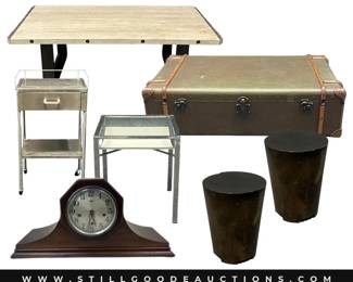 binoculars, vintage books, Micheal Kors, watercolors, vinyl record albums, Christmas decorations, patio furniture, lamps, Thomasville furniture, power tools, Waterford crystal, Chi hair dryer, Egyptian rugs, kitchenware, pots and pans, and much more!