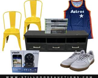 West Elm furniture, blue and white decor, Pottery Barn, 10k gold jewelry, James Avery jewelry, trinket boxes, Katie Loxton backpacks, William Sonoma furniture, Restoration Hardware furniture, clown collection, bobbleheads, tapestries, clocks, Xbox games, lamps, Dr. Seuss books, Franciscan china