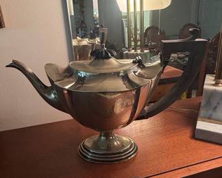 Silver Plated Teapot with Wood Handle - Gorham "Plymouth" Pattern