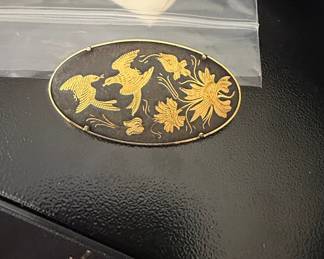 Damascene Brooch with Birds and Floral Motif