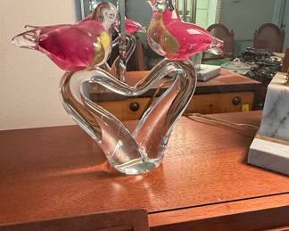 Murano Glass "Love Birds on Heart" Sculpture