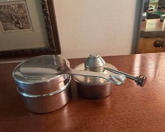 Silver Plated Spirit Lamp and Warming Pot with Tongs