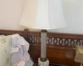 Cut Crystal Corinthian Column Table Lamp with Marble Base ~ Set of 2