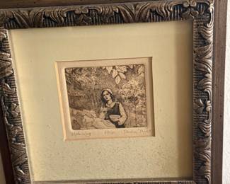 Sandra Meisel "Listening" Etching, Edition 23/50