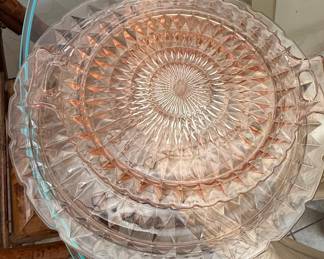 Pink Depression Glass Cake Stand - Jeannette Windsor Diamond