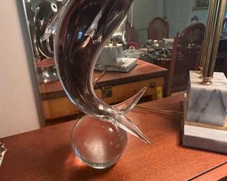 Murano Style Blown Glass Dolphin Sculpture