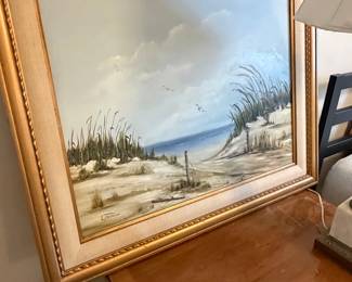 L. Thomas Beach Scene Oil Painting