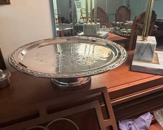 Silver-Plated Cake Stand with Embossed Floral Decoration by Wm. Rogers