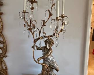 Bronze Cherub Candelabra with Crystal Accents