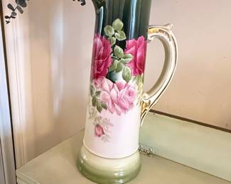Antique Hand Painted Roses Tankard Pitcher
