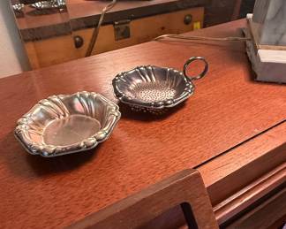 Sterling Silver Tea Strainer and Small Dish