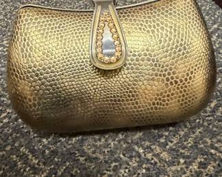 Vintage Hammered Metal Evening Clutch with Rhinestone Clasp